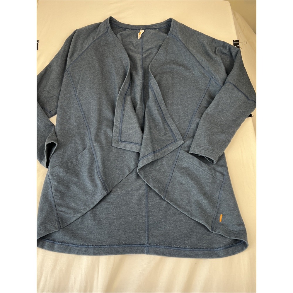 Lucy Athletic Blue Open Front Slub Knit Cocoon Cardigan Cozy Wrap Sweater Size L